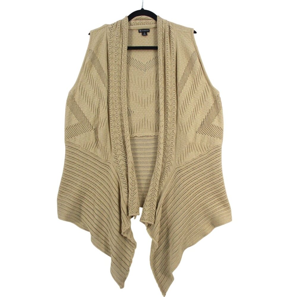 New Directions Tan Open-Front Crochet Knit Sleeveless Cardigan Vest XL